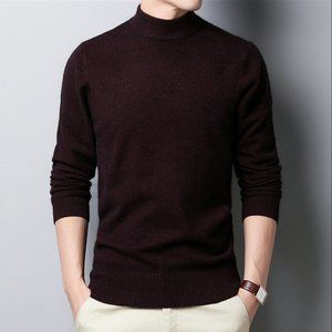 Sweater Warm Men's Half Turtleneck Solid Color Pullover Fashion Thickening